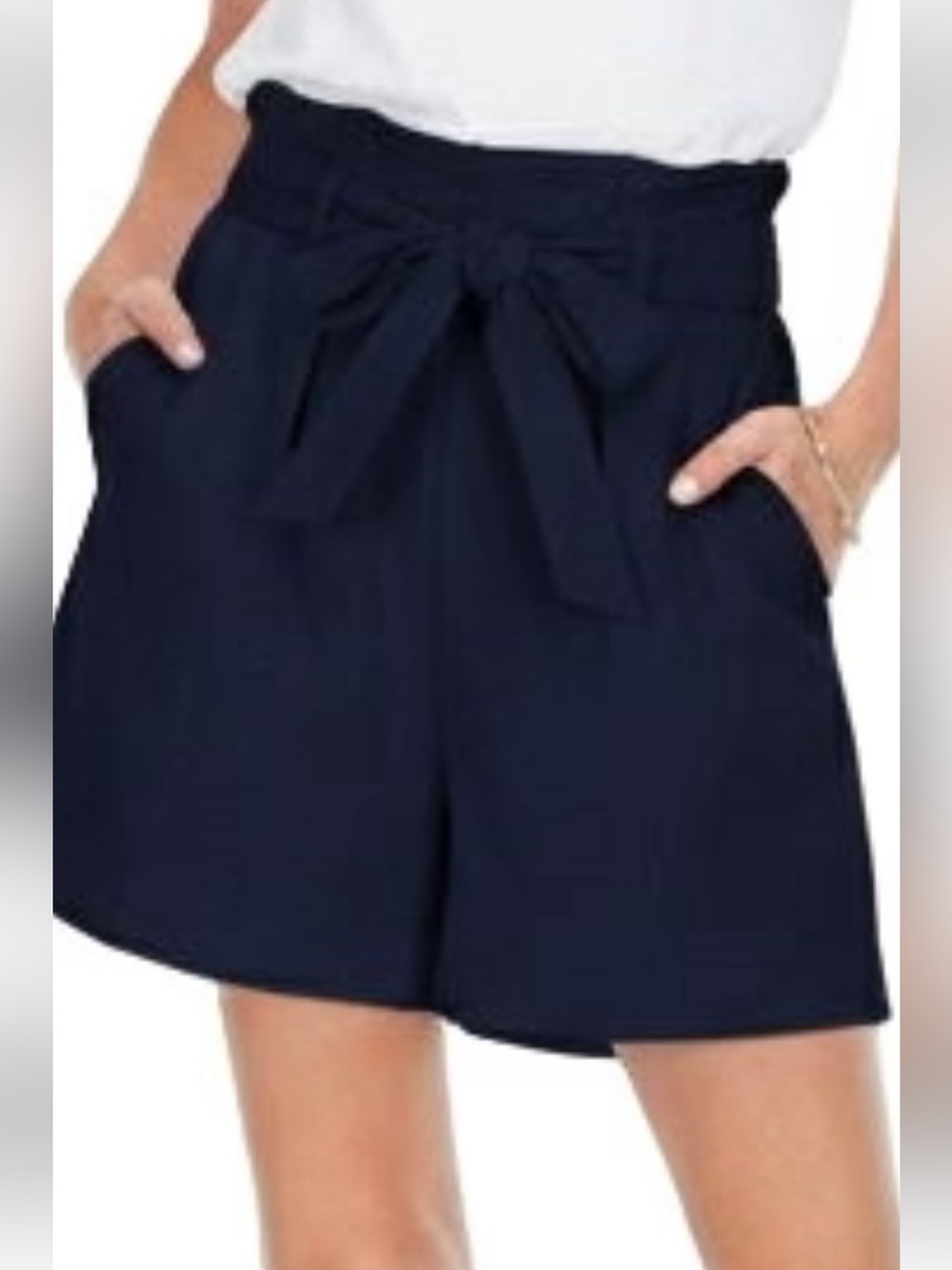 Boden Navy Paperbag Waist Shorts with Tie